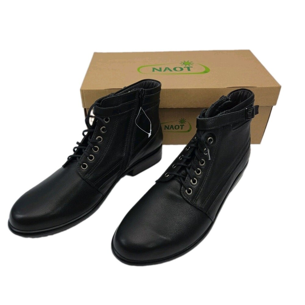Naot Kona Ankle Boots Black Leather Women Sz 11 EU 42 Side Zip Low Heel NEW